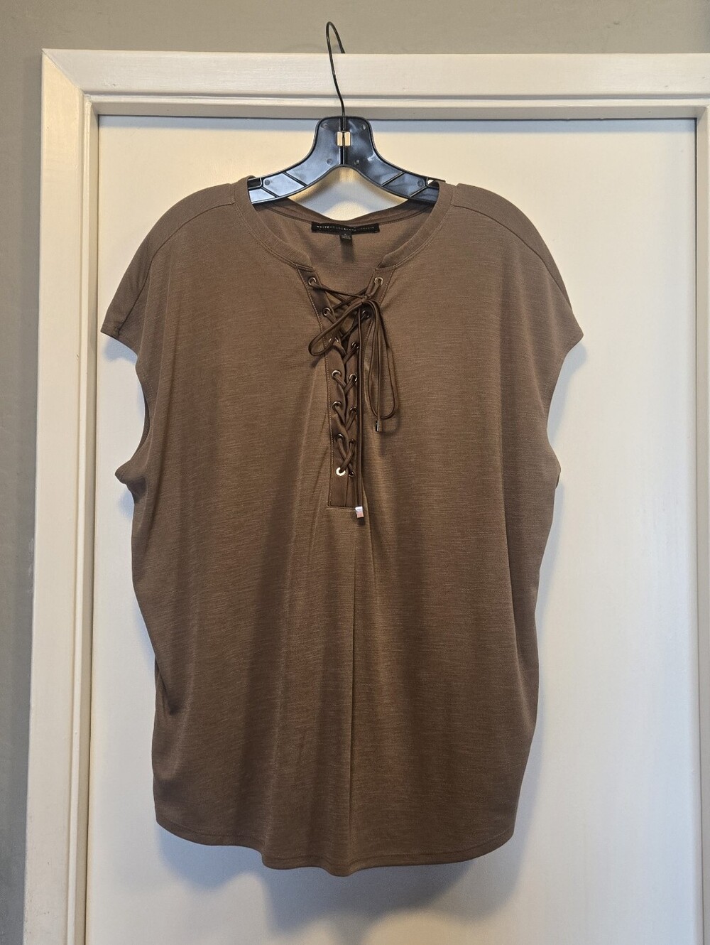 White House Black Market Brown Lace-Up Short Sleeve Top